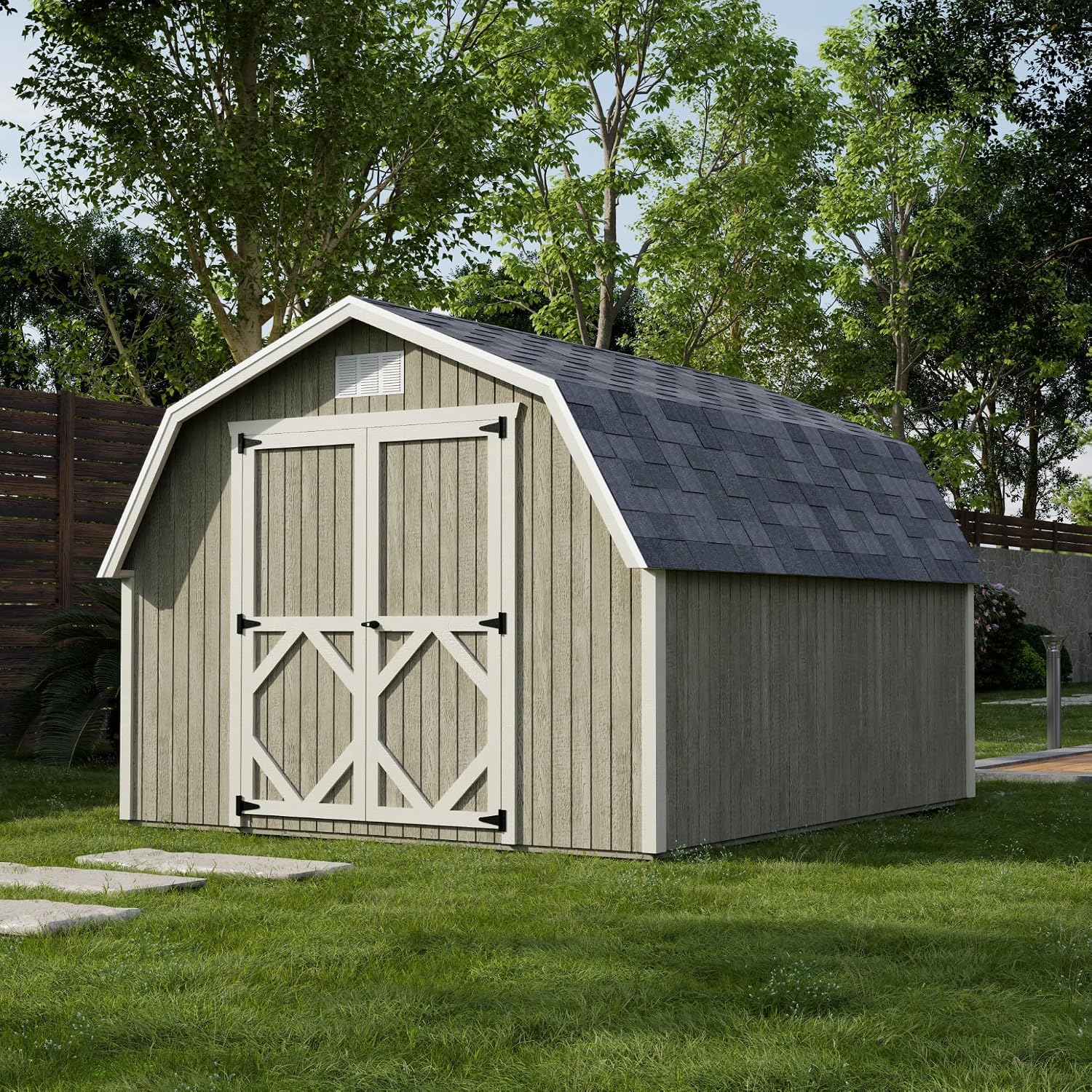Little Cottage Co. 10x12 Classic Gambrel Barn with 4 ft. Sidewalls with Floor, Outdoor Wood Storage Shed Do-It-Yourself Precut Kit
