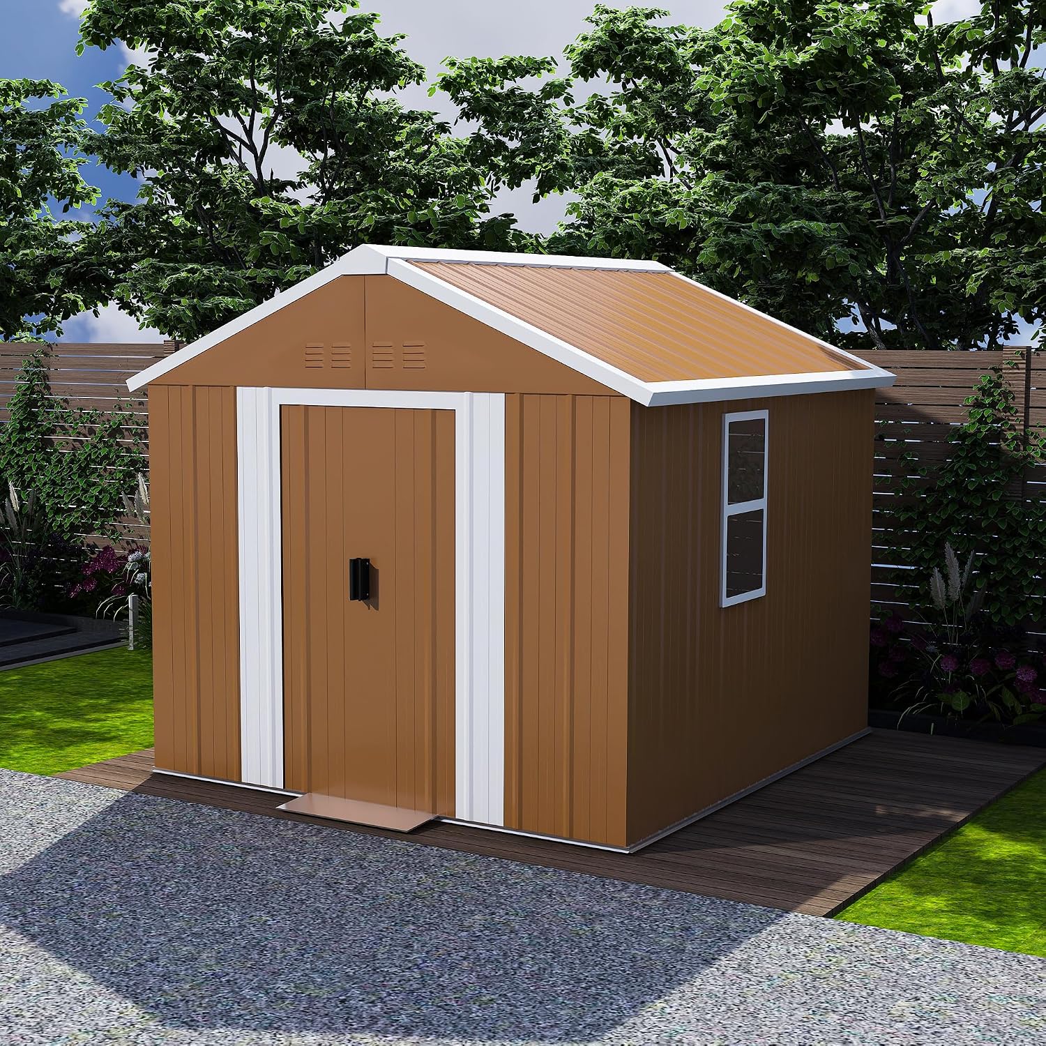 6x4 Outdoor Storage Shed, Heavy Duty Metal Shed, Lockable Garden Sheds with Sliding Door, Window and Airflow Design, Waterproof Steel Tool Sheds & Outdoor Storage for Backyard