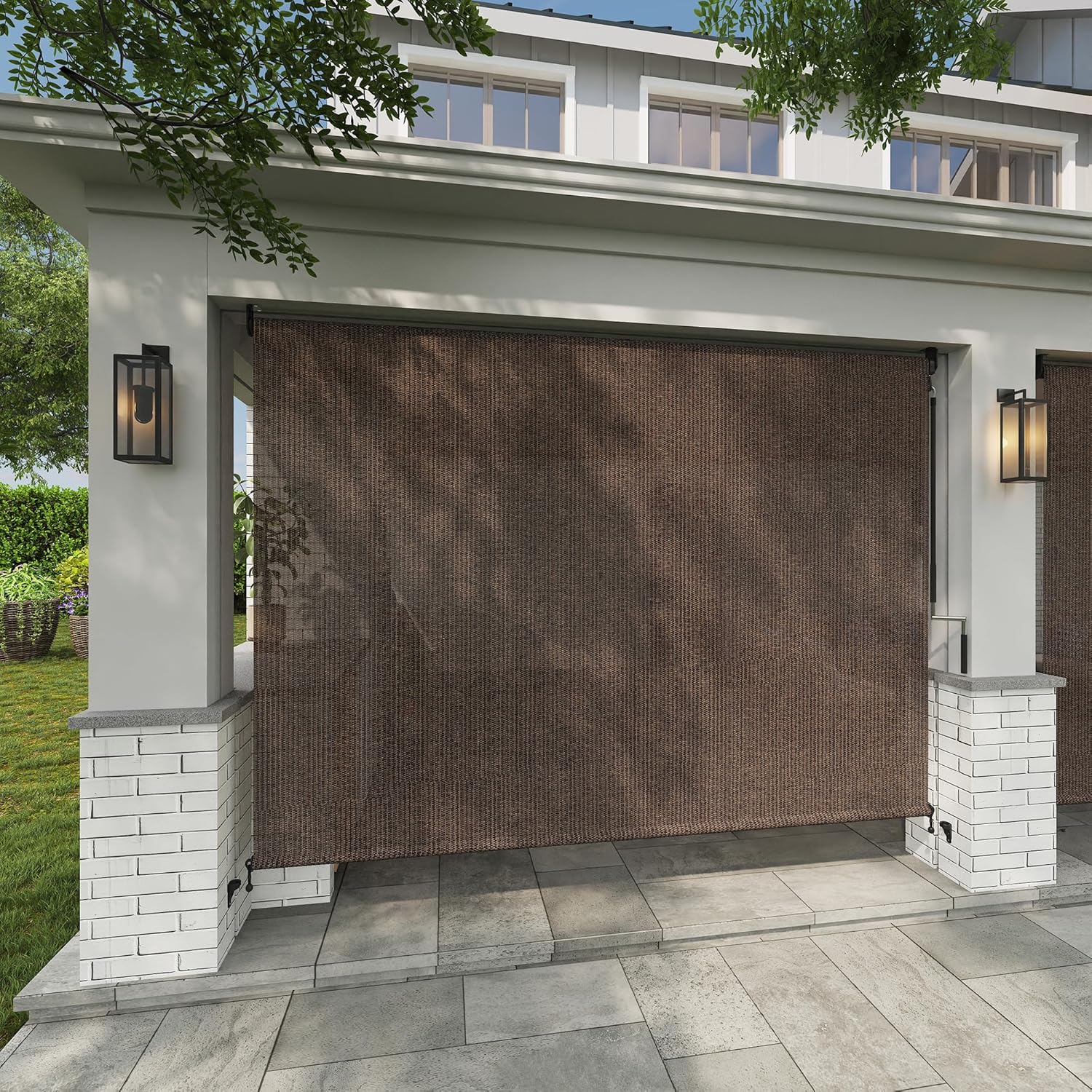 VICLLAX Outdoor Roller Shade Fabric for Porch Gazebo, Patio Cordless Blinds Roll Up Shade (9' W X 8' L), Mocha