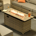OVIOS 54' Outdoor Propane Fire Pit Table, 50,000 BTU PE Rattan Weaved Firepits with Ceramic Tabletop, Waterproof Cover, Steel Lid, Lava Rock for Patio Deck Garden, Mixed Color