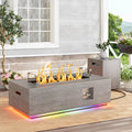 Dineli 2-Piece Outdoor Propane Fire Pit Table Set w Tank Table 42'' Rectangular Firepit Gas Fire Pits for Outside Patio Table Fire Pit w LED, 50,000 BTU (Gray, with RGB Light)