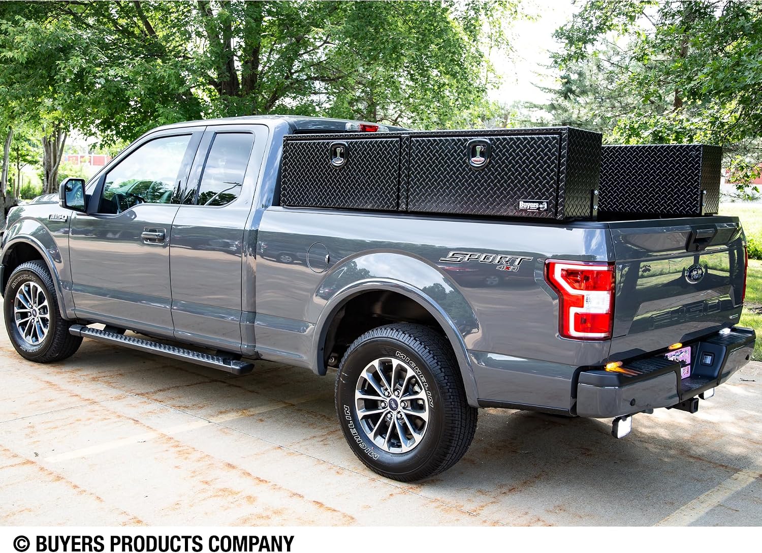 Buyers Products 1721561 Black Aluminum Diamond Tread Topsider Truck Box With Drop Door, 96x13x16 Inch, Weather Resistant, Locking Compression Latch, No Drill Install, Made in USA