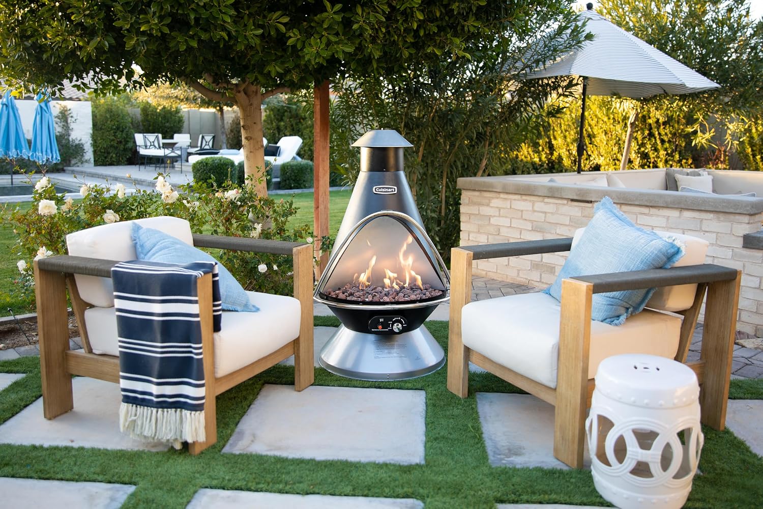 Cuisinart Chimenea Propane Fire Pit, 40,000 BTU Adjustable Gas Fire Pit for Patios, Includes Lava Rocks, Directional Heat Shield and Push to Start Ignition, Perfect for Backyards, Decks, and Patios