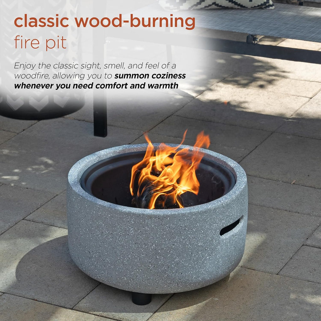 Alpine Corporation QFC334 Contemporary Gray Woodburning Firepit with Lid & Wood Poker, Decor for Patio & Deck, 16' H, Gray