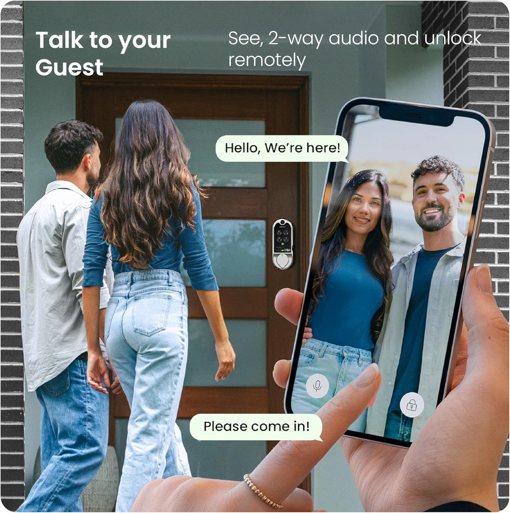 Lockly Vision Smart Lock, HD Video Doorbell Smart Locks for Front Door, Fingerprint Door Lock, Touchscreen Keypad, App Control, No Monthly Fee, Auto Lock - Satin Nickel