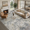 kakania 10x12 Washable Area Rug: Abstract Modern Non Slip Soft Low Pile Carpet, Easy Clean Polyester Kid Pet Friendly, Thin Rug for Living Room Bedroom Kids Dorm Office, Robot Vacuum - Blue Grey