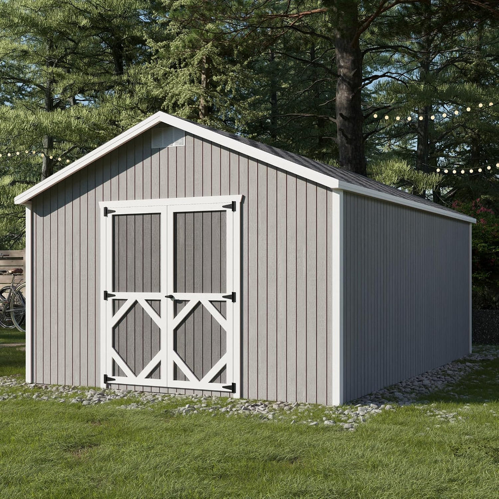 Little Cottage Co. 12x18 Classic Gable Shed with Floor, Outdoor Wood Storage Do-It-Yourself Precut Kit