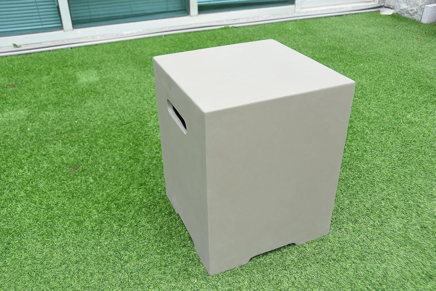 AMS Fireplace | Elementi Square-2 Smooth Light Gray 20 lbs Propane Tank Cover | Concrete GFRC Base | Dimensions: 15.7 x 15.7 x 20 inches | Perfectly Matches with Westport Fire Pit Table.