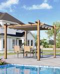 GarveeLife 10x10 ft Outdoor Pergola with Retractable Canopy Upgraded Outdoor Aluminium Pergola, Faux Wood Grain Metal Patio Gazebo for Modern Backyard Deck for Porch, Awning, Grape Trellis, Khaki