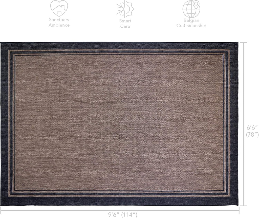 Gertmenian Indoor/Outdoor Flatweave Area Rug - 6x9 Medium, Stain & UV Resistant, Ideal for Deck, Patio, Poolside, Mudroom - Simple Border, Black Nut Brown, 22225