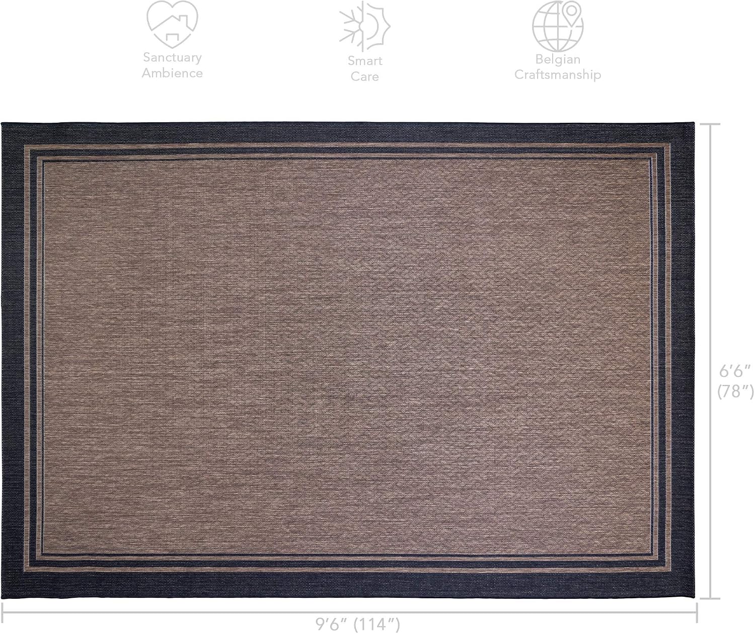 Gertmenian Indoor/Outdoor Flatweave Area Rug - 6x9 Medium, Stain & UV Resistant, Ideal for Deck, Patio, Poolside, Mudroom - Simple Border, Black Nut Brown, 22225