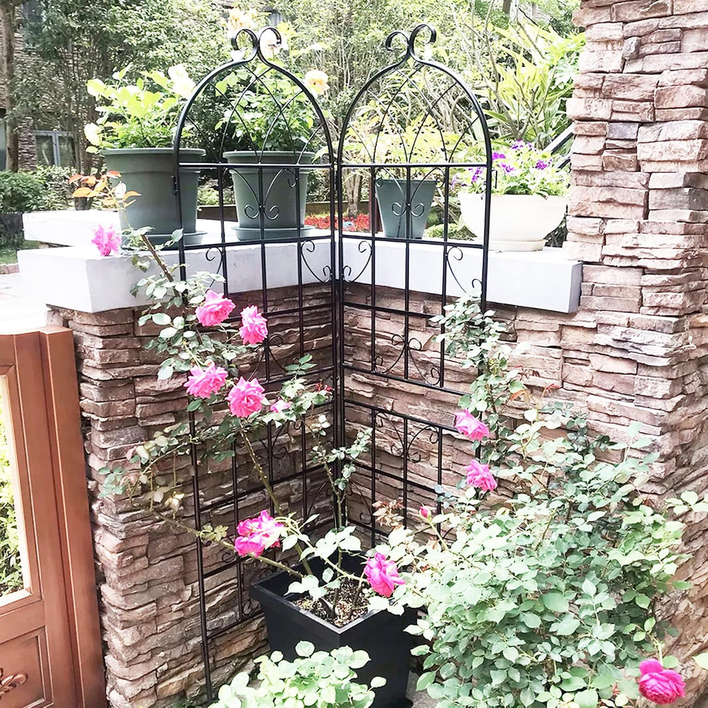 4 Pack 71'x80' Metal Garden Trellis with Galvanized Tube,Vines Plant Rose Vegetable Support,w/Pre-Cut and Pre-drilled Holes,Large Decorative Outdoor,for Backyard,Farm,Black