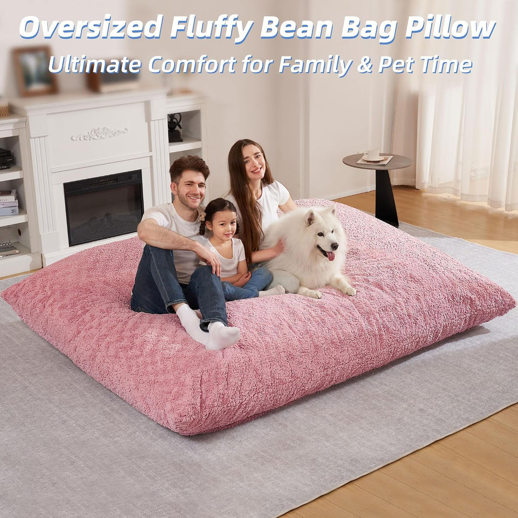 HABUTWAY 4 in 1 Bean Bag Chair, Giant Memory Foam Filling Bean Bag Sofa, Adult Bean Bag Chair, Machine Washable Faux Fur Cover, Bean Bag for Adult (Pink)