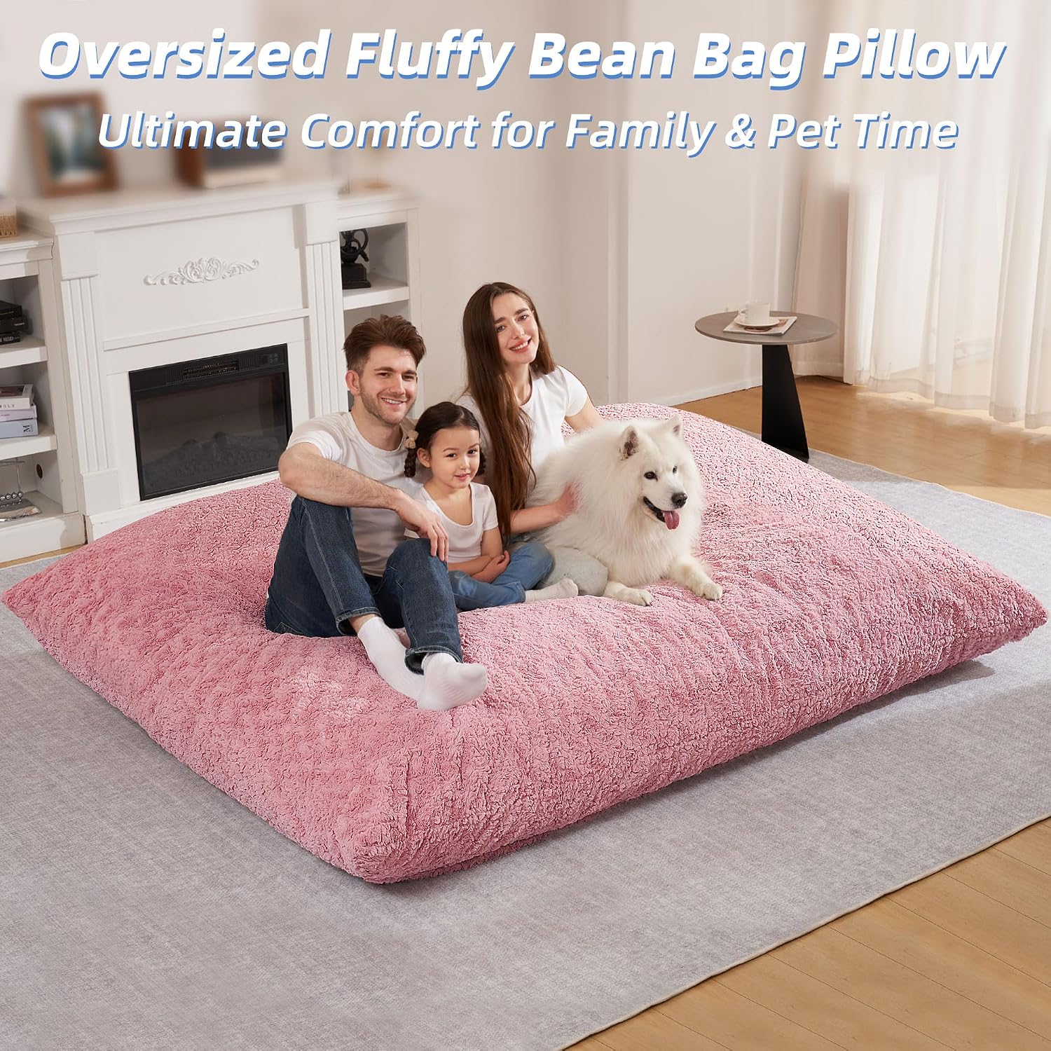 HABUTWAY 4 in 1 Bean Bag Chair, Giant Memory Foam Filling Bean Bag Sofa, Adult Bean Bag Chair, Machine Washable Faux Fur Cover, Bean Bag for Adult (Pink)