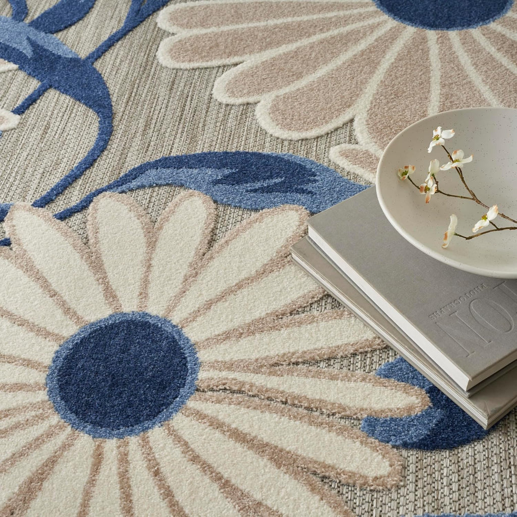 Nourison Home Aloha Blue Grey 6' x 9' Area Rug - Easy Clean, Non Shedding, Bed Room, Living Room, Dining Room, Kitchen (6' x 9')