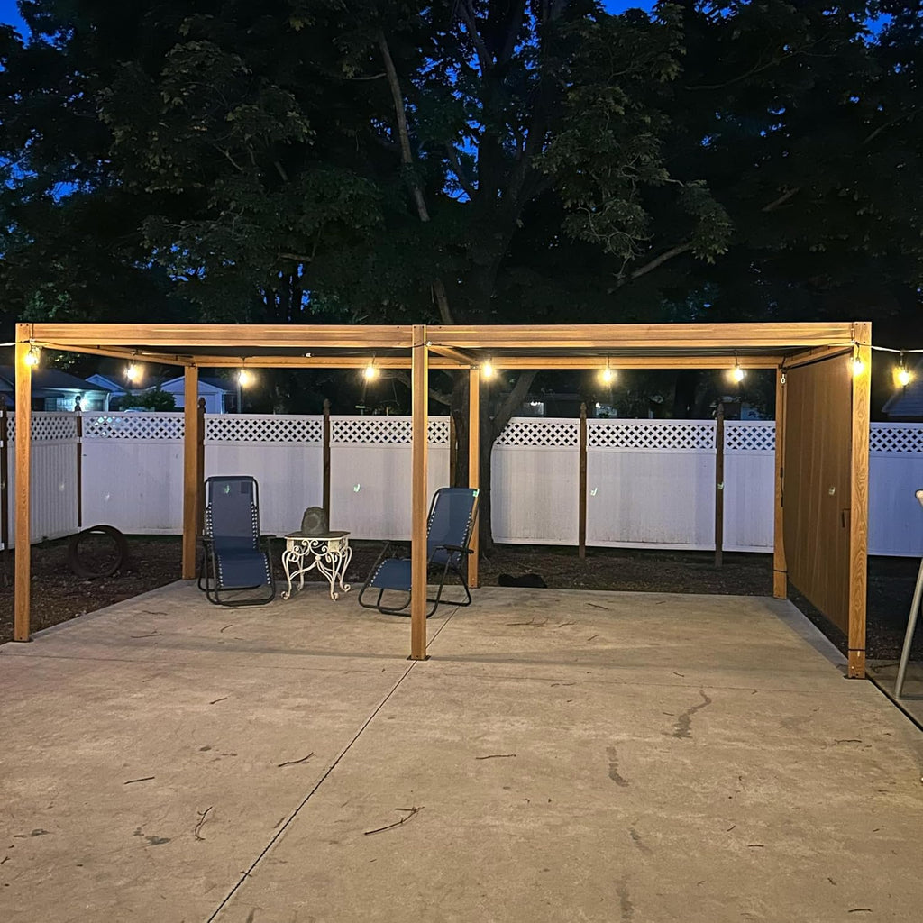 Domi Outdoor Pergola 10' x 20' Aluminum Louvered Pergola with Adjustable Roof, Wood Grain Frame, Efficient Drainage System for Patio, Deck, Garden, Yard