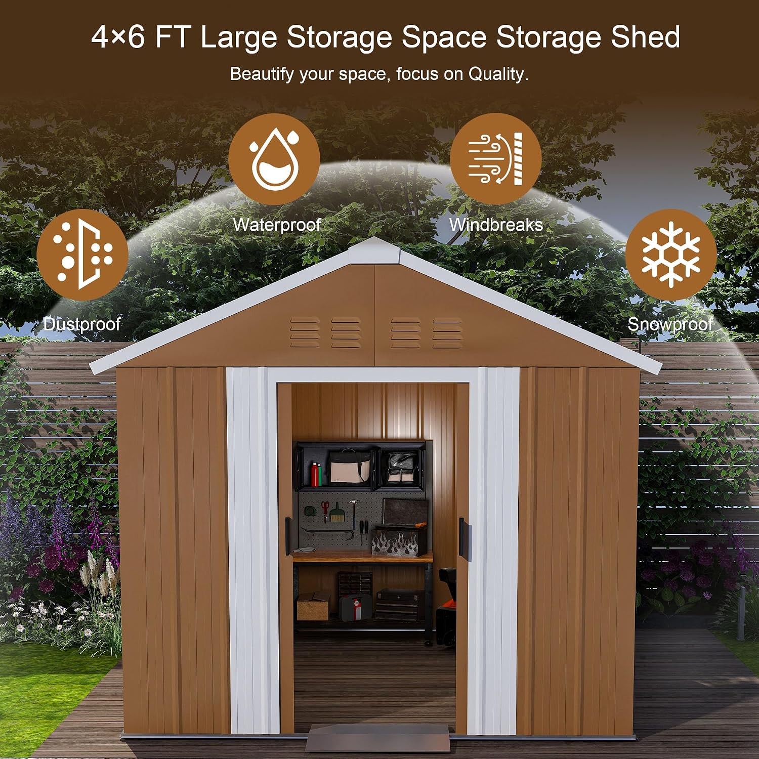 6x4 Outdoor Storage Shed, Heavy Duty Metal Shed, Lockable Garden Sheds with Sliding Door, Window and Airflow Design, Waterproof Steel Tool Sheds & Outdoor Storage for Backyard