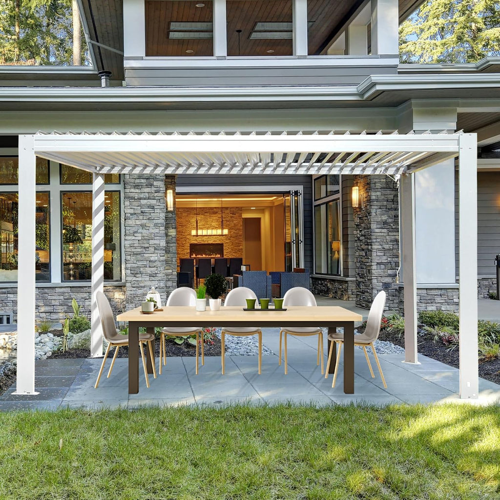 Domi Louvered Pergola 10X13FT with Adjustable Louvered Roof and Drainage Gutter, Outdoor Aluminum Pergola Gazebo for Patio, Backyard, Deck, White