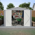 10 x 12 ft. Outdoor Storage Shed with Floor Frame Kit, Galvanized Steel Garden Shed, Metal ShedsGarden Tool Shed with Double Lockable Doors for Backyard Patio Lawn, Gray