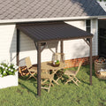 Domi 8' x 8' Wall-Mounted Hardtop Gazebo Pergola – Permanent Lean-to Outdoor Shelter with Sloped Galvanized Steel Roof & Upgraded Drainage – Grey Metal Patio Cover for Backyard, Deck, Garden, Brown