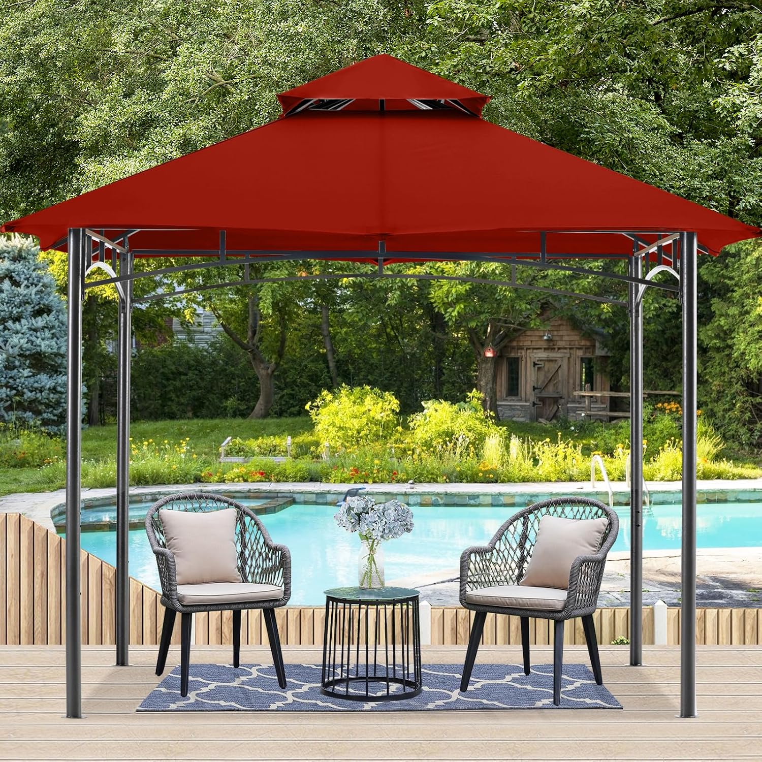 MASTERCANOPY Outdoor Garden Gazebo for Patios with Stable Steel Frame (9x9, Rust Red)
