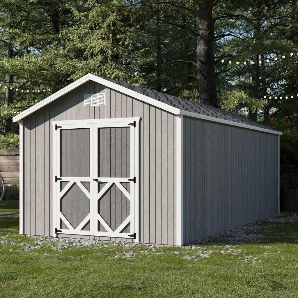 Little Cottage Co. 10x20 Classic Gable Shed with Floor, Outdoor Wood Storage Do-It-Yourself Precut Kit