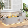 Dineli 2-Piece Outdoor Propane Fire Pit Table Set w Tank Table 42'' Rectangular Firepit Gas Fire Pits for Outside Patio Table Fire Pit w LED, 50,000 BTU (Light Gray, with Warmlight)