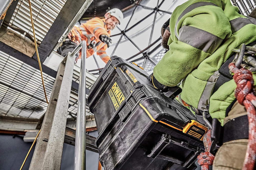 Durable DS300 toolbox with IP65 seal, 50kg load, auto-latching, removable tray, and tracker-ready design—ideal for secure, stackable jobsite tool storage.