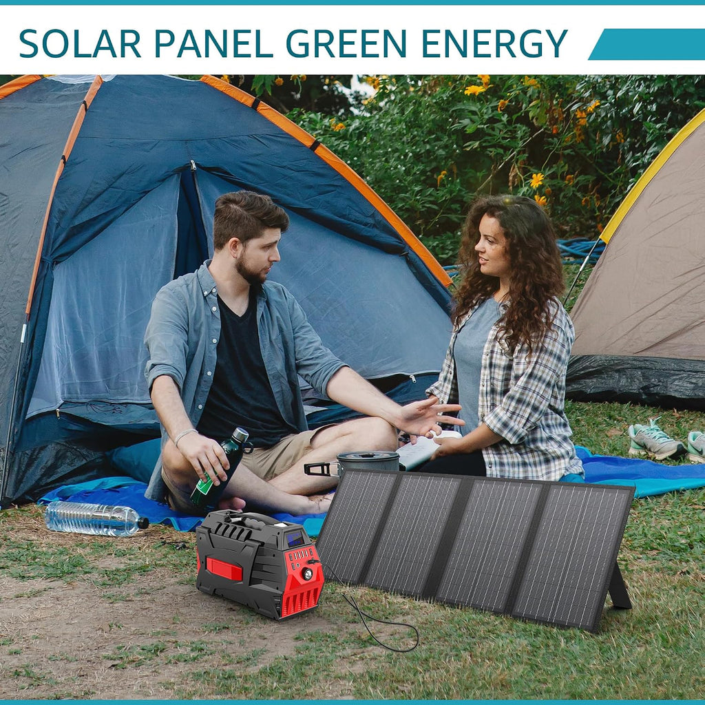 Apowking Solar Powered Generator 200W Peak/100W Rated, Portable Power Station with Solar Panels 60W Included, 146Wh Solar Power Bank with AC Outlet 110V for Home Use Camping Outdoor Adventure