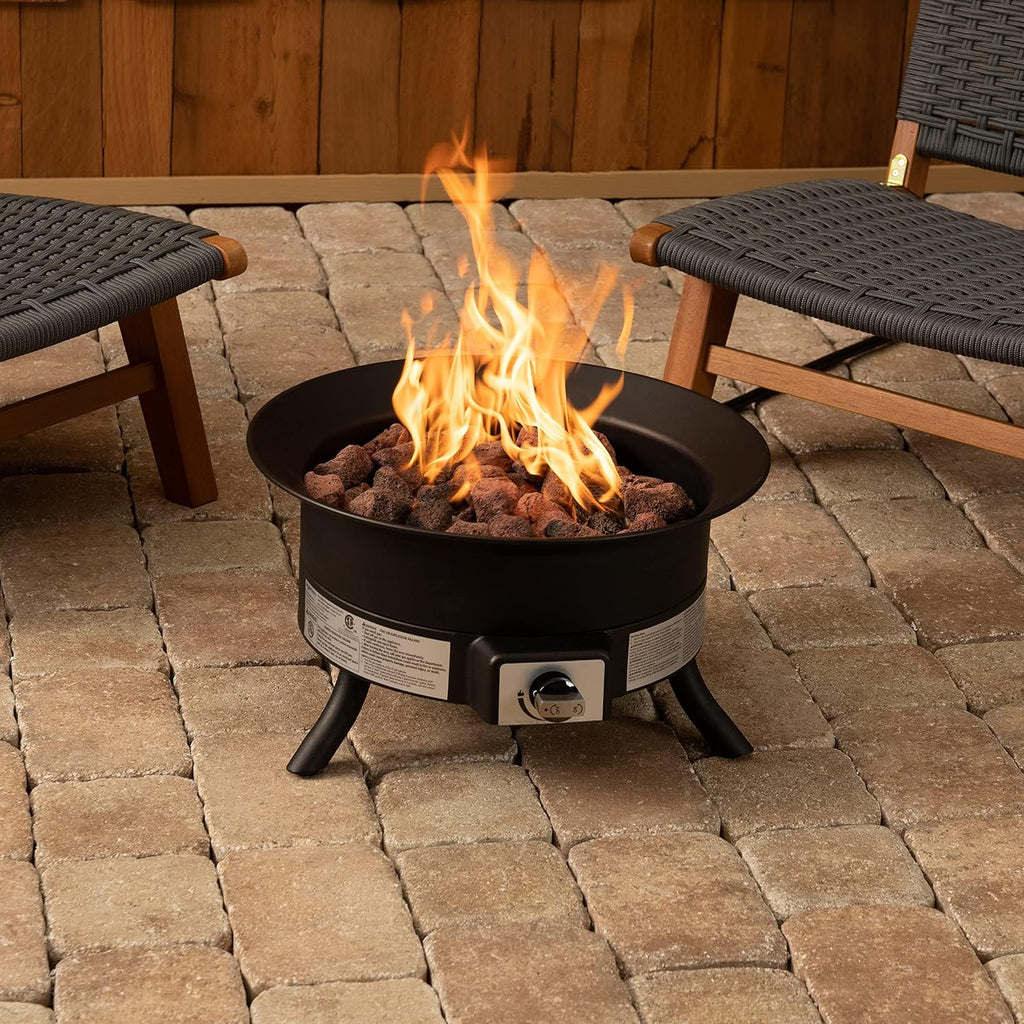 Amazon Basics Portable Propane Fire Pit, 19 inch Round Gas for Patio, 55,000 BTU, Carry Strap, Heat, Warmth and Ambience