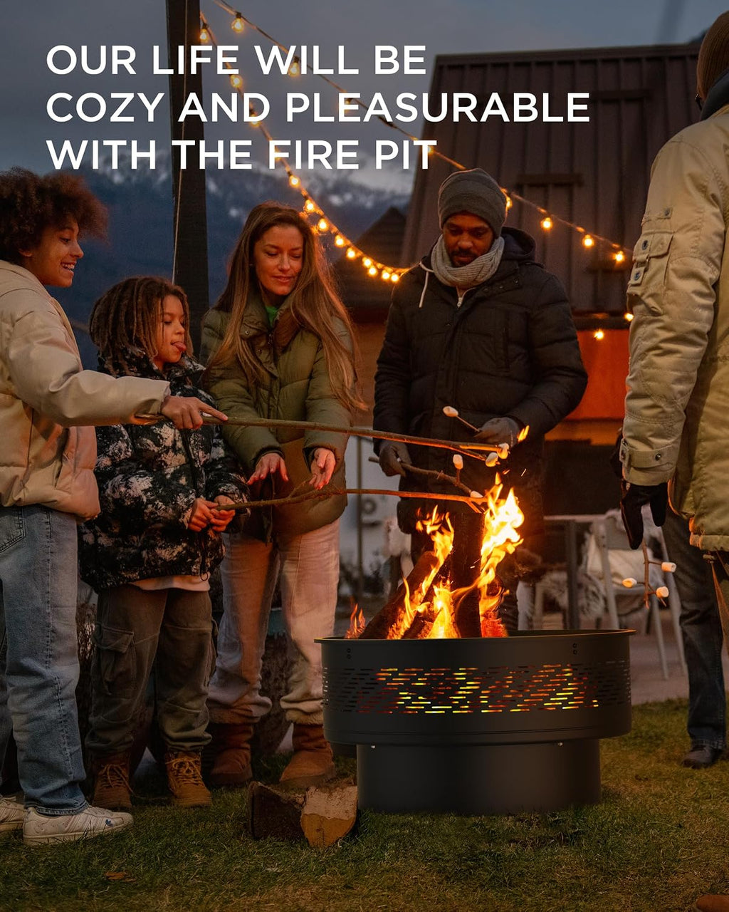32' Fire Pits with Cooking Grill, Fire Pit Table with Lid & Fire Poker, Round Wood Burning Firepit for Outside, Multifunctional Outdoor Fire pits for BBQ, Table, Picnic, Camping, Bonfire Party