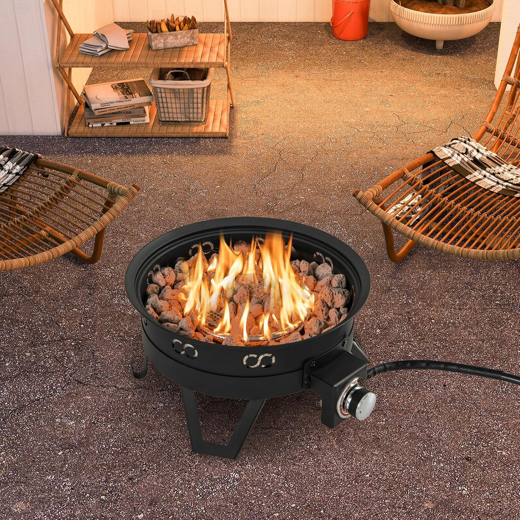 Tangkula 17 Inch Tabletop Propane Fire Pit, 58,000 BTU Gas Firepit with Folding Legs & Removable Grill, Carrying Bag, Lava Rocks & Tank Seat Included, Portable Fire Bowl for Backyard, Camping
