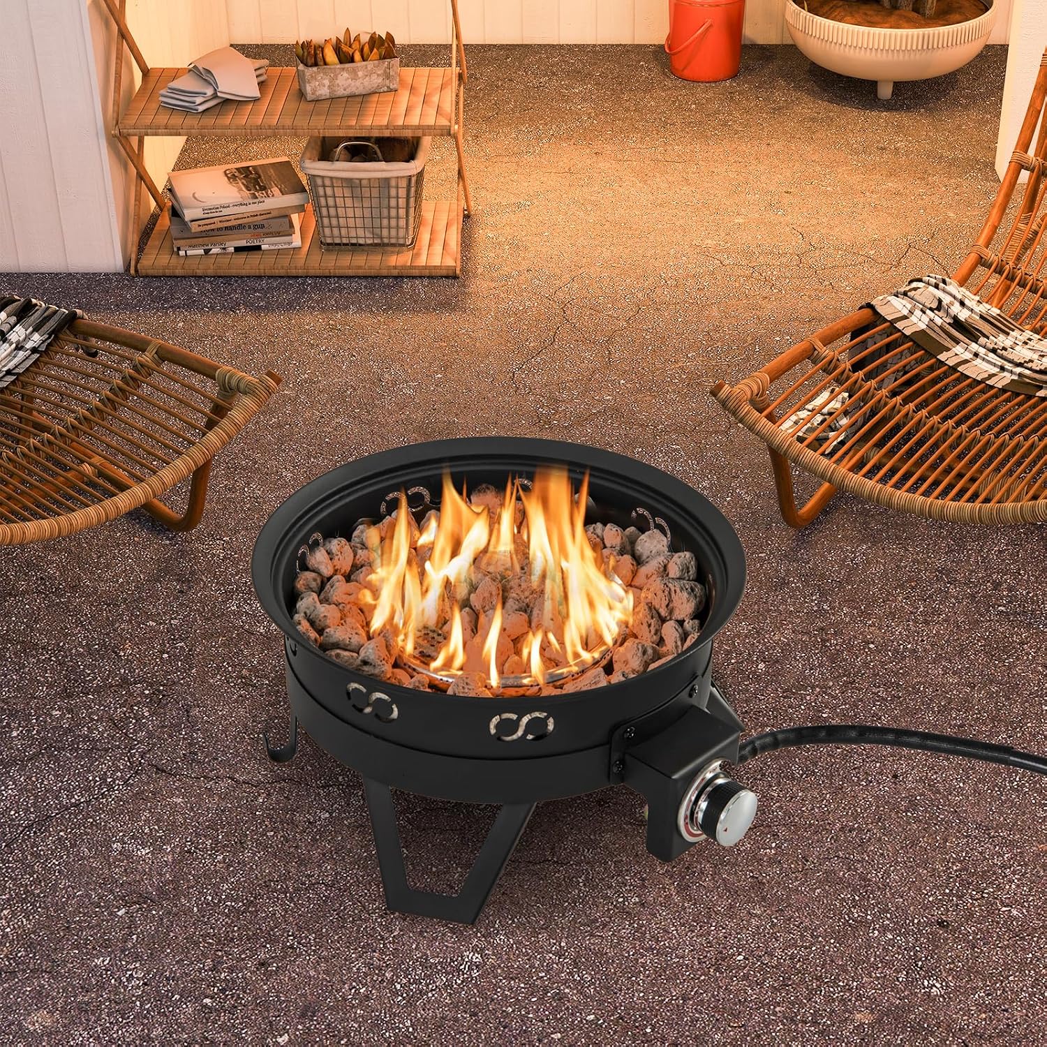 Tangkula 17 Inch Tabletop Propane Fire Pit, 58,000 BTU Gas Firepit with Folding Legs & Removable Grill, Carrying Bag, Lava Rocks & Tank Seat Included, Portable Fire Bowl for Backyard, Camping