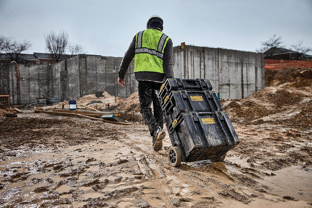 Durable DS300 toolbox with IP65 seal, 50kg load, auto-latching, removable tray, and tracker-ready design—ideal for secure, stackable jobsite tool storage.