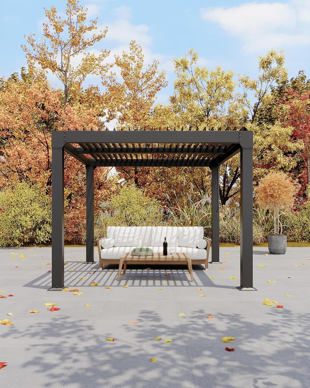 Garvee 10x10ft Louvered Pergola - Outdoor Pergolas with Adjustable Louvered Roof, Reinforced Aluminum Frame, Integrated Drainage System, Outdoor Gazebo for Deck, Patio, Backyard and Garden