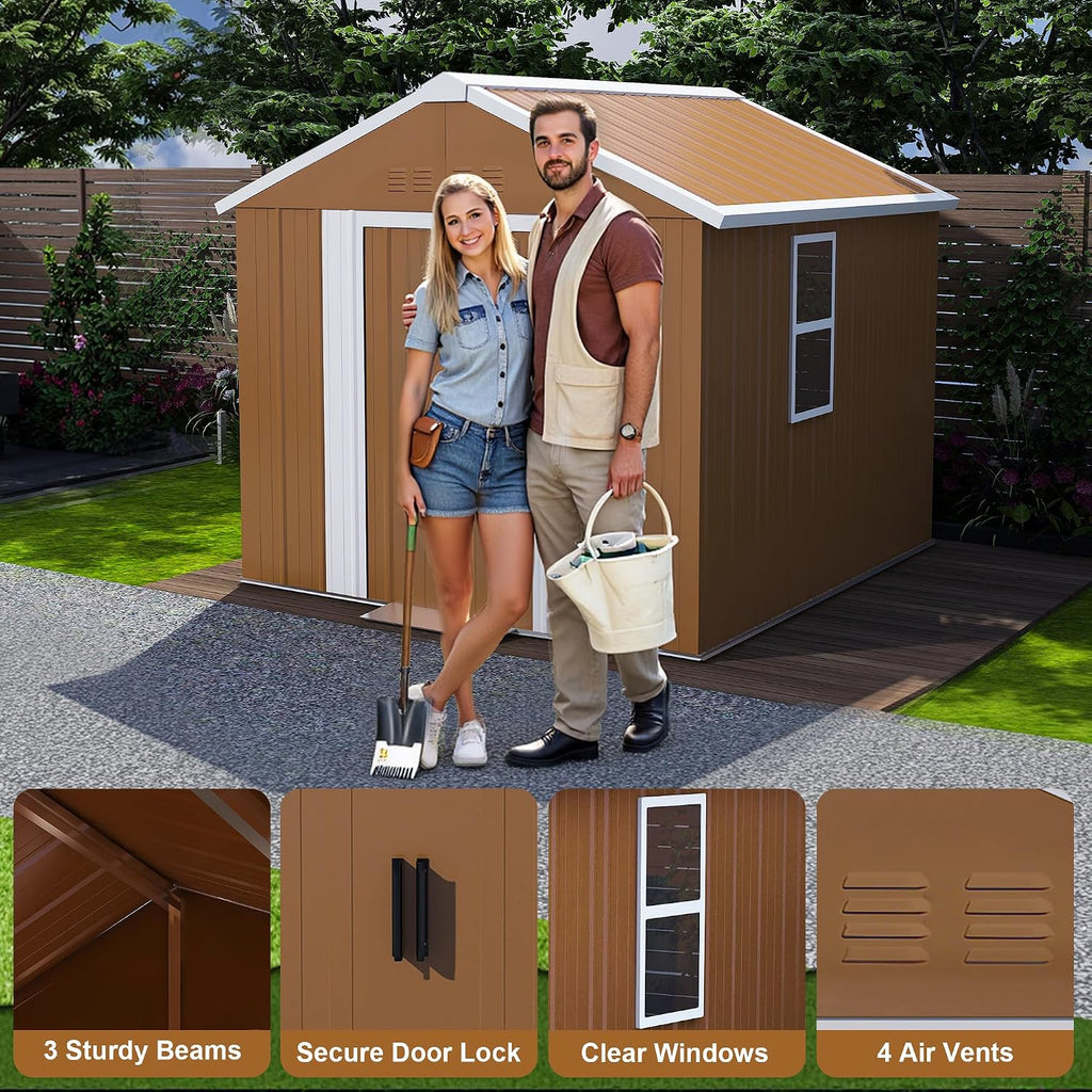 6x4 Outdoor Storage Shed, Heavy Duty Metal Shed, Lockable Garden Sheds with Sliding Door, Window and Airflow Design, Waterproof Steel Tool Sheds & Outdoor Storage for Backyard