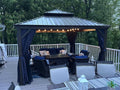 PURPLE LEAF 12' X 12' Hardtop Gazebo Canopy with Netting and Curtains for Outdoor Hot Tub Heavy Duty Backyard Sunshade Deck Metal Roof Patio Permanent Pavilion, Navy Blue