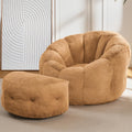 Bean Bag Chair with Ottoman, Flower Shape Bean Bag Chairs for Adults and Teens, Comfy Plush Faux Fur Bean Bags for Living Room, Bedroom, Apartment, Dorm, Brown