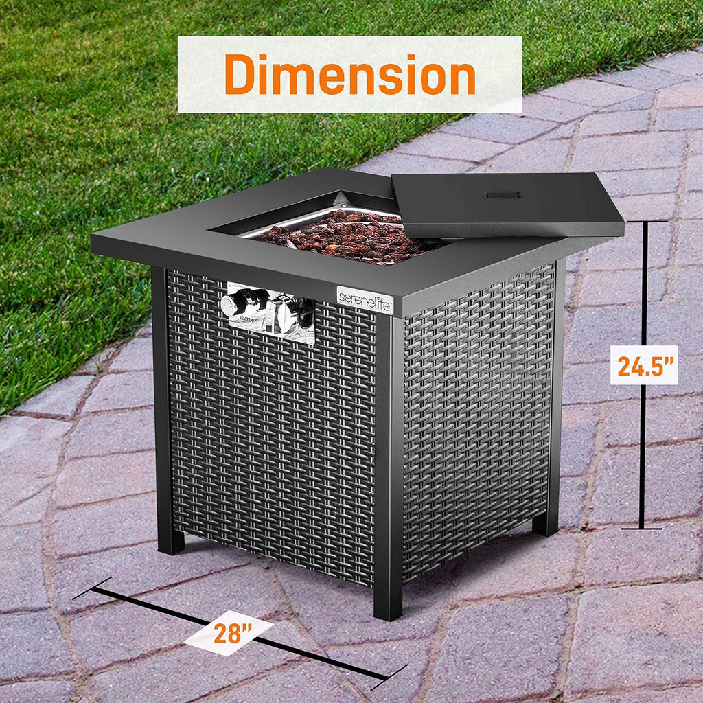 SereneLife 28 Inch Propane Gas Fire Pit Table 40000 BTU with Cover, Stainless Steel Burner, Adjustable Flame, Weather-Resistant Design, Easy Assembly for Patio or Backyard
