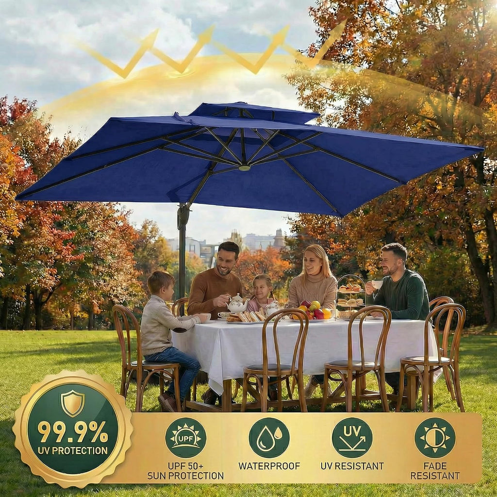 Hoteel 10ft Patio Umbrella Heavy Duty Aluminum Windproof & Shade Provision Outdoor Cantilever Double Top Offset Large Umbrella with 360°Rotation for Patio Pool Deck Gazebo, Dark Blue