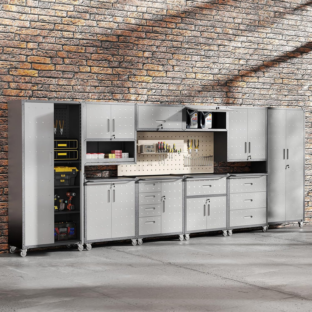 Metal Garage Cabinet on Wheels, Heavy Duty Steel Rolling Tool Cabinets with Drawers, Mobile Tool Cart Garage Storage Cabinets for Warehouse Basement, Assembly Required