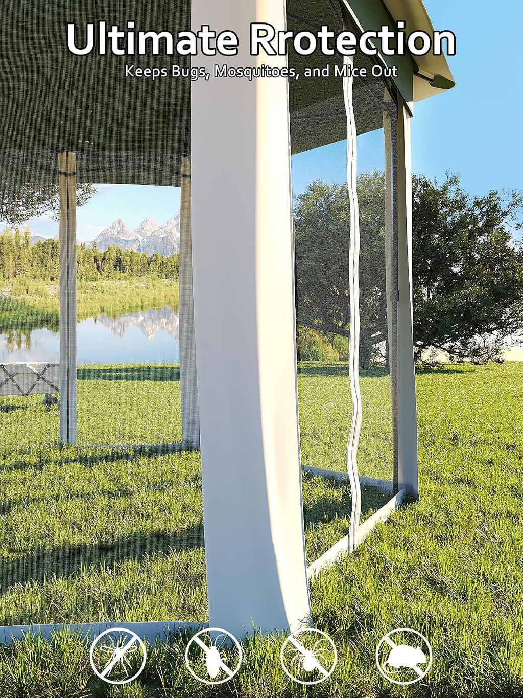13x13Ft Patio Gazebo Metal Frame Canopy with Double Roofs, Outdoor Gazebo with Mosquito Netting and Privacy Screen, Canopy Tent for Backyard, Lawn, Garden, Deck