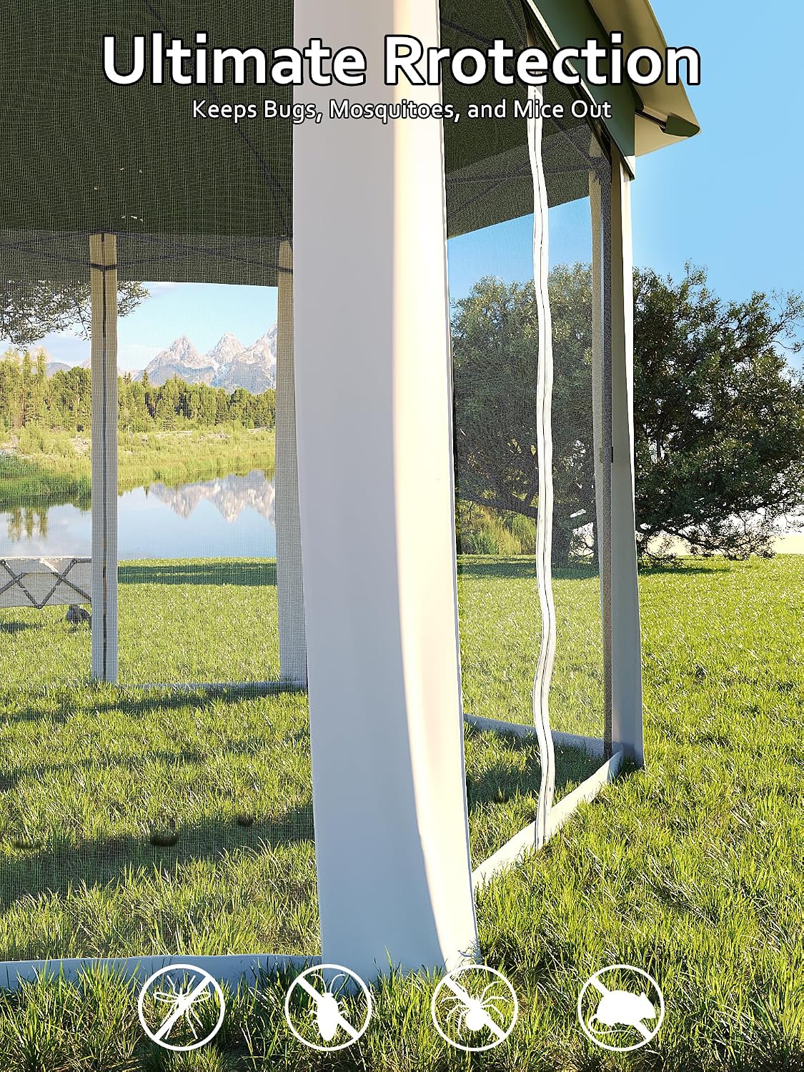 13x13Ft Patio Gazebo Metal Frame Canopy with Double Roofs, Outdoor Gazebo with Mosquito Netting and Privacy Screen, Canopy Tent for Backyard, Lawn, Garden, Deck