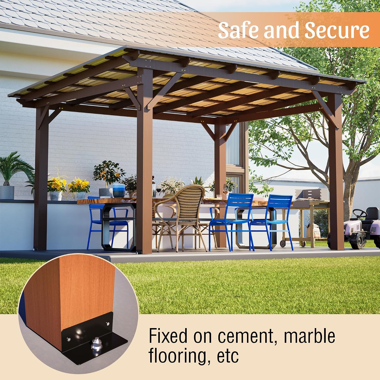 Sturdy Wooden Garden Gazebo with Metal Roof - All-Weather Outdoor Patio Shade Structure for Backyard, Garden, Deck & Poolside