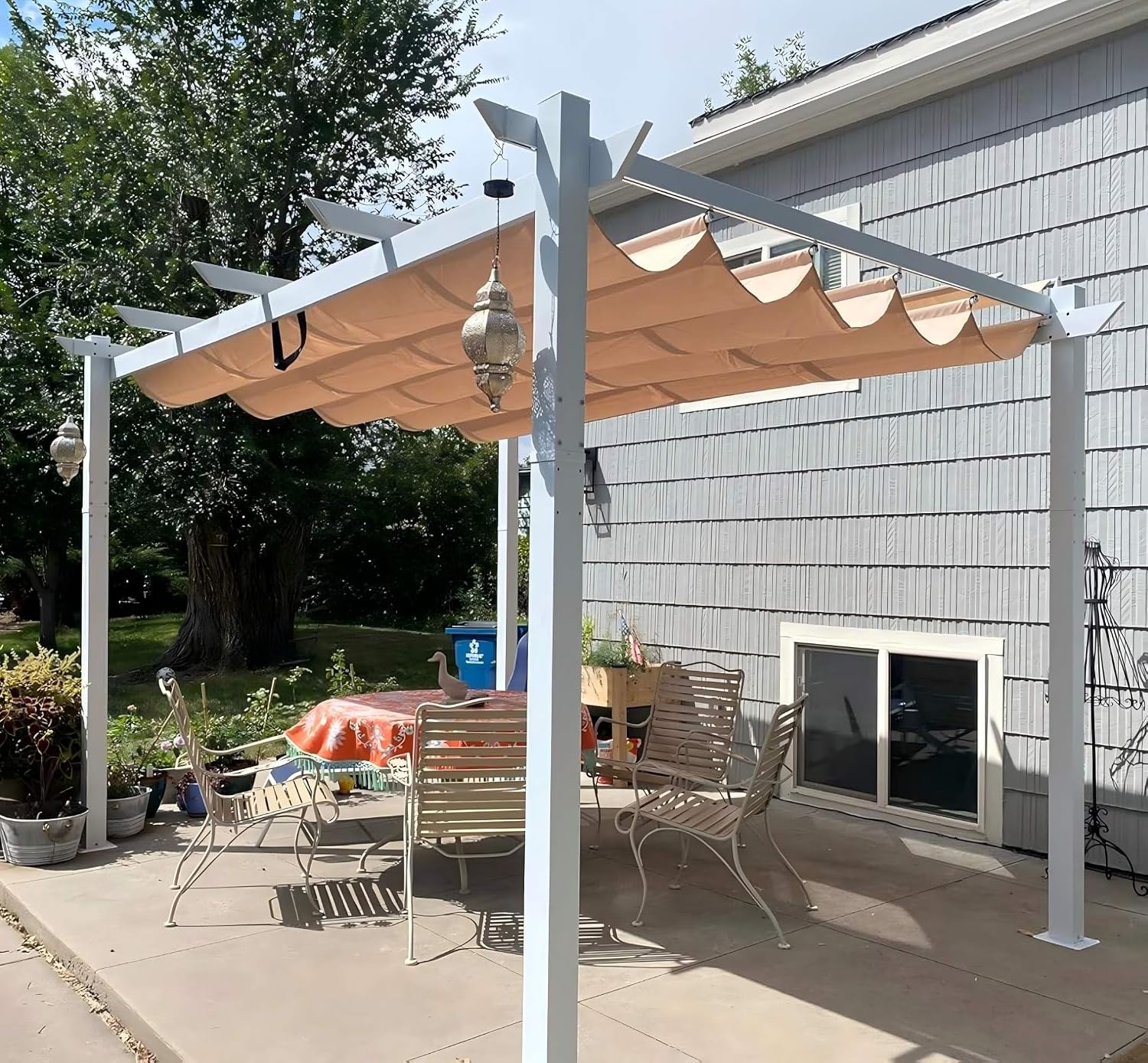 PURPLE LEAF 10' x 13' Aluminum Outdoor Pergola White Retractable Pergola with Double Sun Shade Canopy Wind-Resistant Heavy-Duty Metal Pergola for Patios Deck Backyard Garden, Khaki