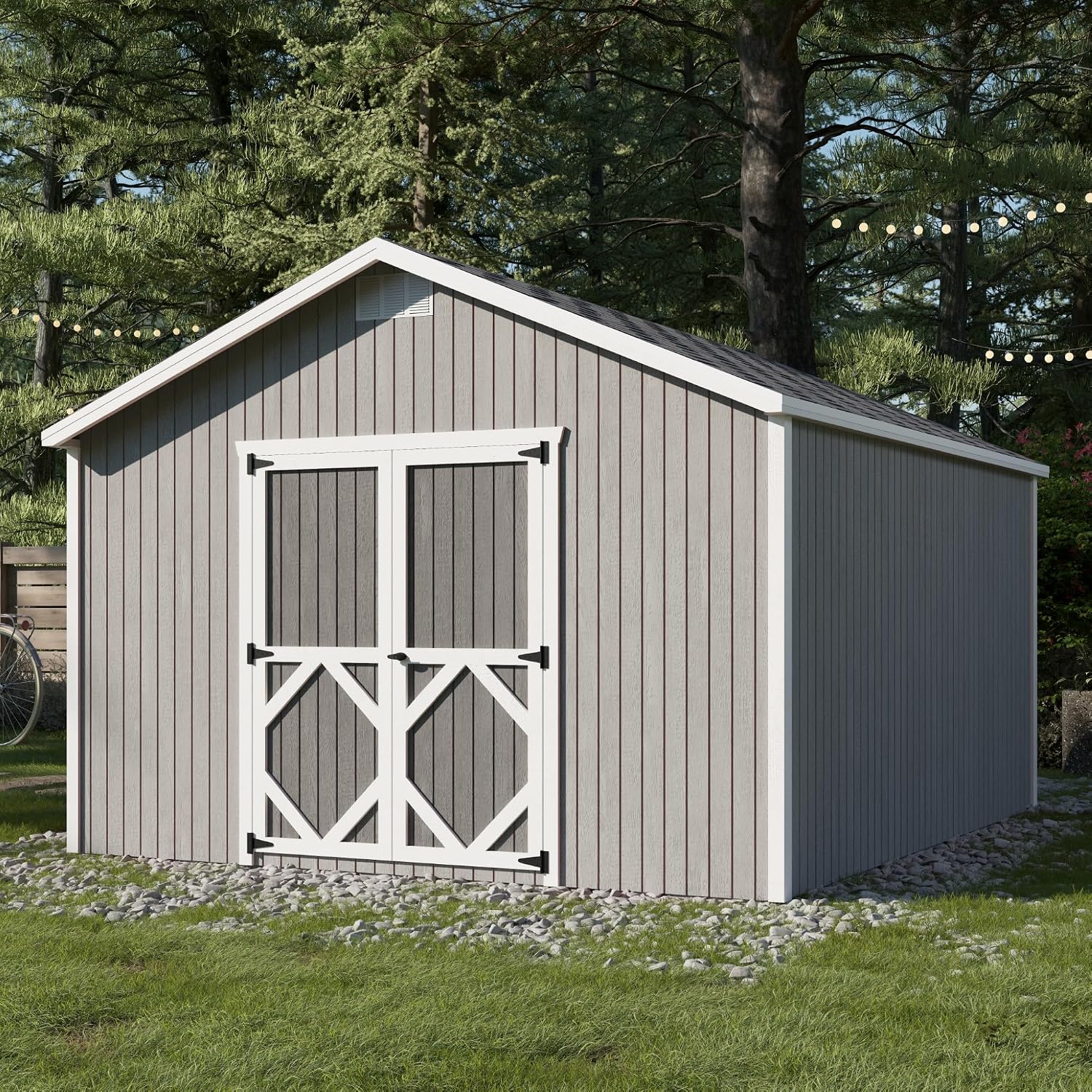 Little Cottage Co. 12x14 Classic Gable Shed with Floor, Outdoor Wood Storage Do-It-Yourself Precut Kit