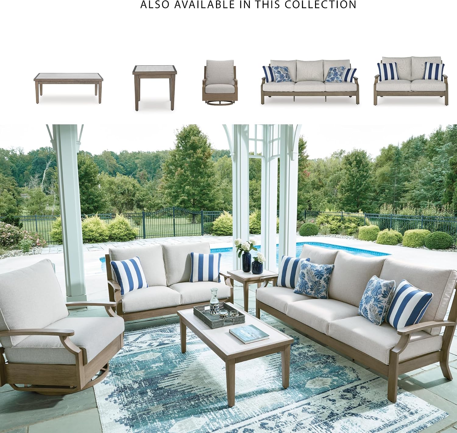 Signature Design by Ashley Rainier Ranch Contemporary Weather Resistant Outdoor Coffee Table with Sintered Stone Top, Light Brown & Beige