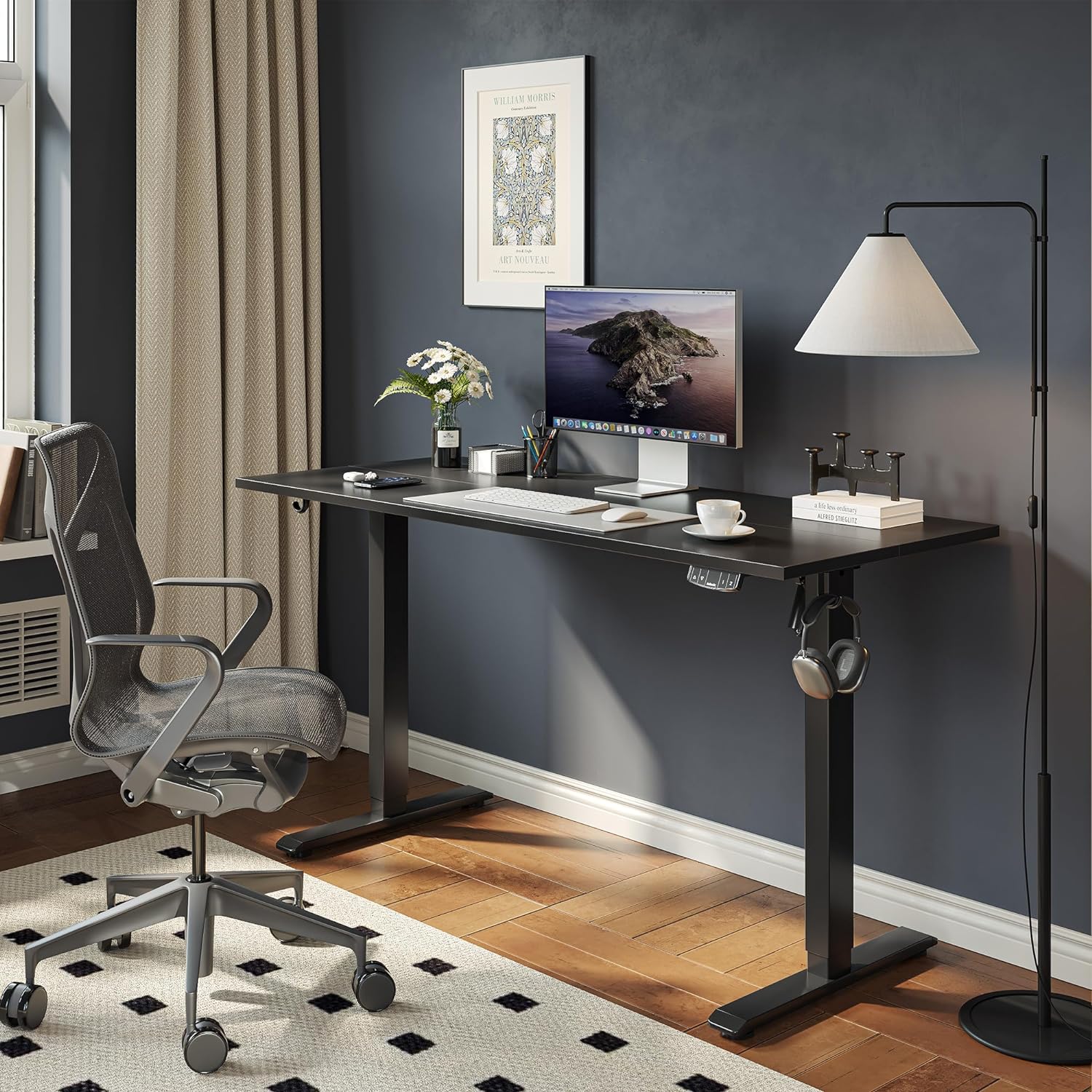 Agilestic Electric Standing Desk, 55 x 24 Inches Height Adjustable Desk, Sit Stand up for Work Office Home, Ergonomic Rising Computer Table with Memory Preset, Black