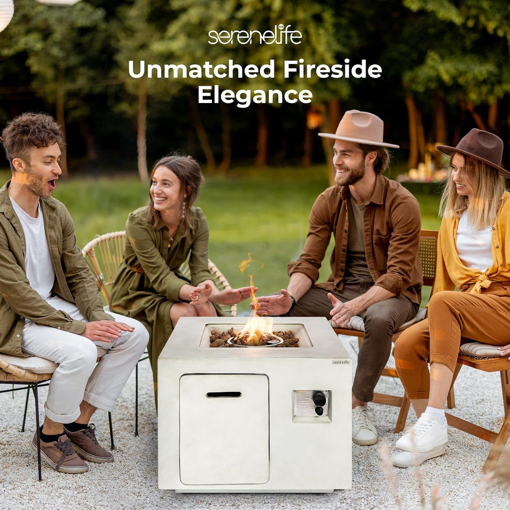 SereneLife Propane Fire Pit Table – 40,000 BTU Outdoor Firepit, Weather-Resistant with Stainless Steel Burner, Adjustable Flame, ETL Certified, Protective Cover, 30 x 30 x 23.6 Inches