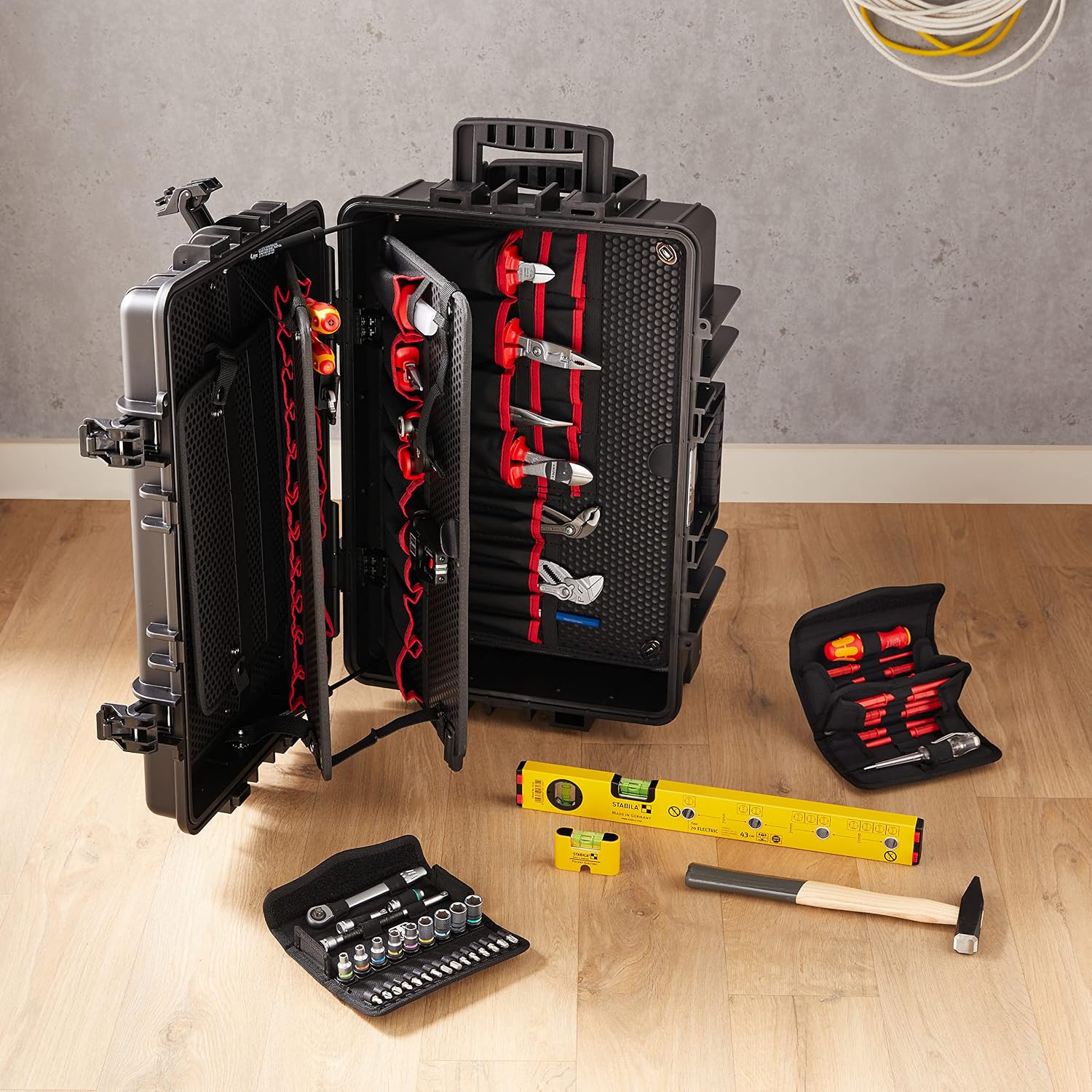 KNIPEX Tool Case 'Robust45 Move' Electro, 63 Parts, on Wheels, Telescopic Handle, 147 Inserting Options, 45 L Volume, Tool Trolley, Toolbox, 00 21 37